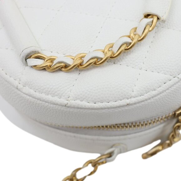 Chanel In The Loop Round Caviar Leather Clutch Crossbody Bag White - Picture 7 of 12
